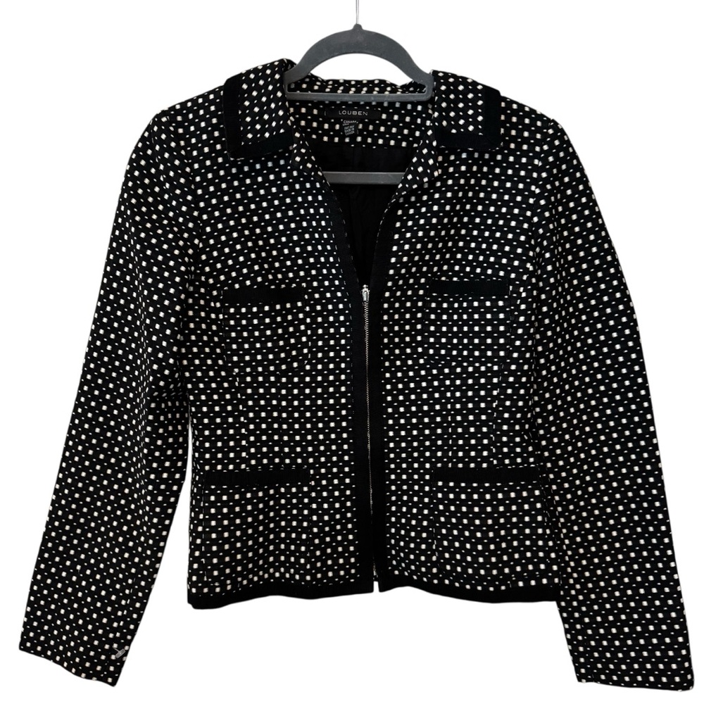 Louden Black and White Textured Front Zip Blazer - Size 2